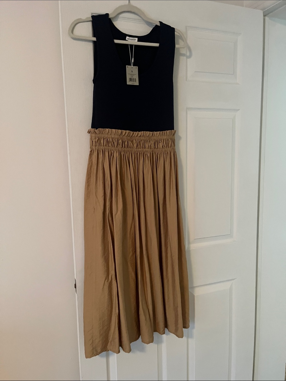NIC+ZOE Blue Tank Top with Tan Smocked-Waist Midi Skirt